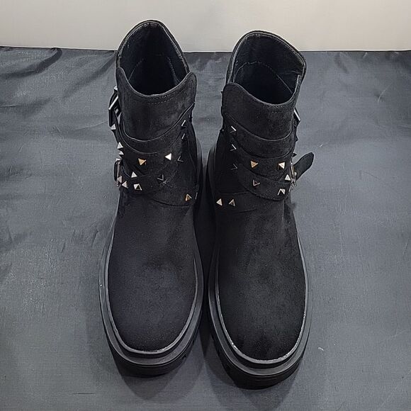 BRAND NEW SHU SHOP STUDDED SOFT FAUX SUEDE CHUNKY LUG SOLE BOOT - Picture 3 of 15